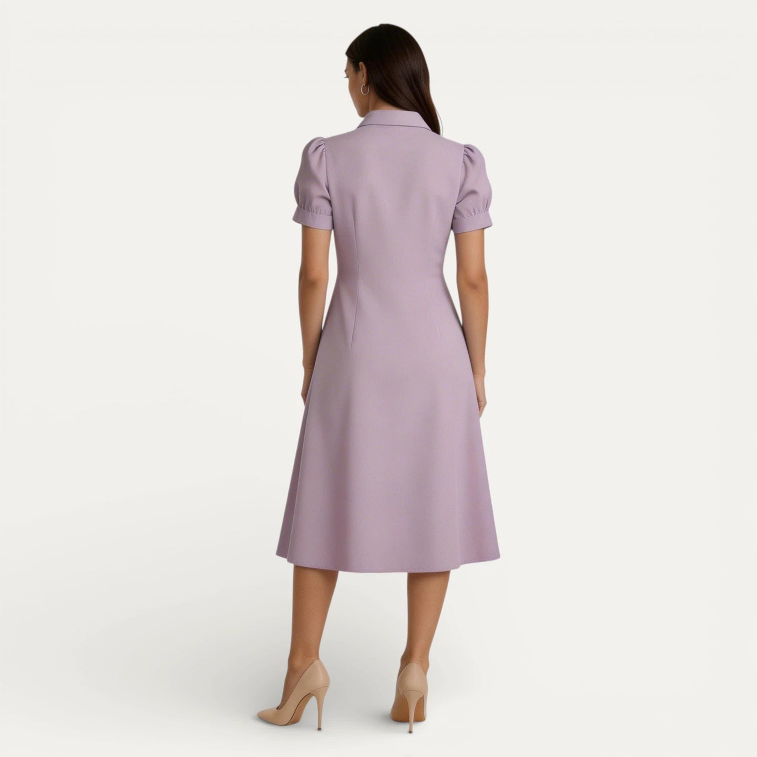 Robe Chemise Femme Boutonnée Manches Bouffantes Courtes