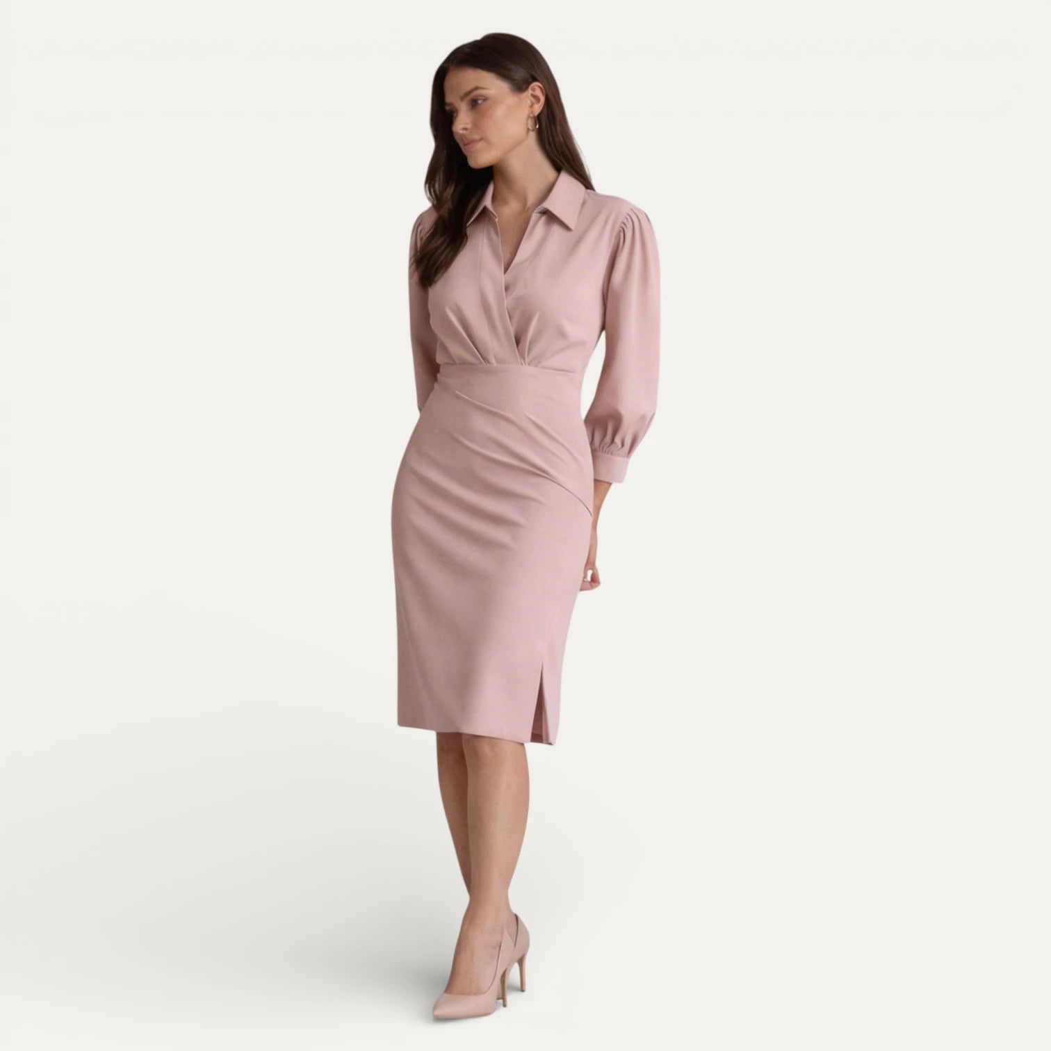 Robe Midi Femme Cache Cœur Col Chemise