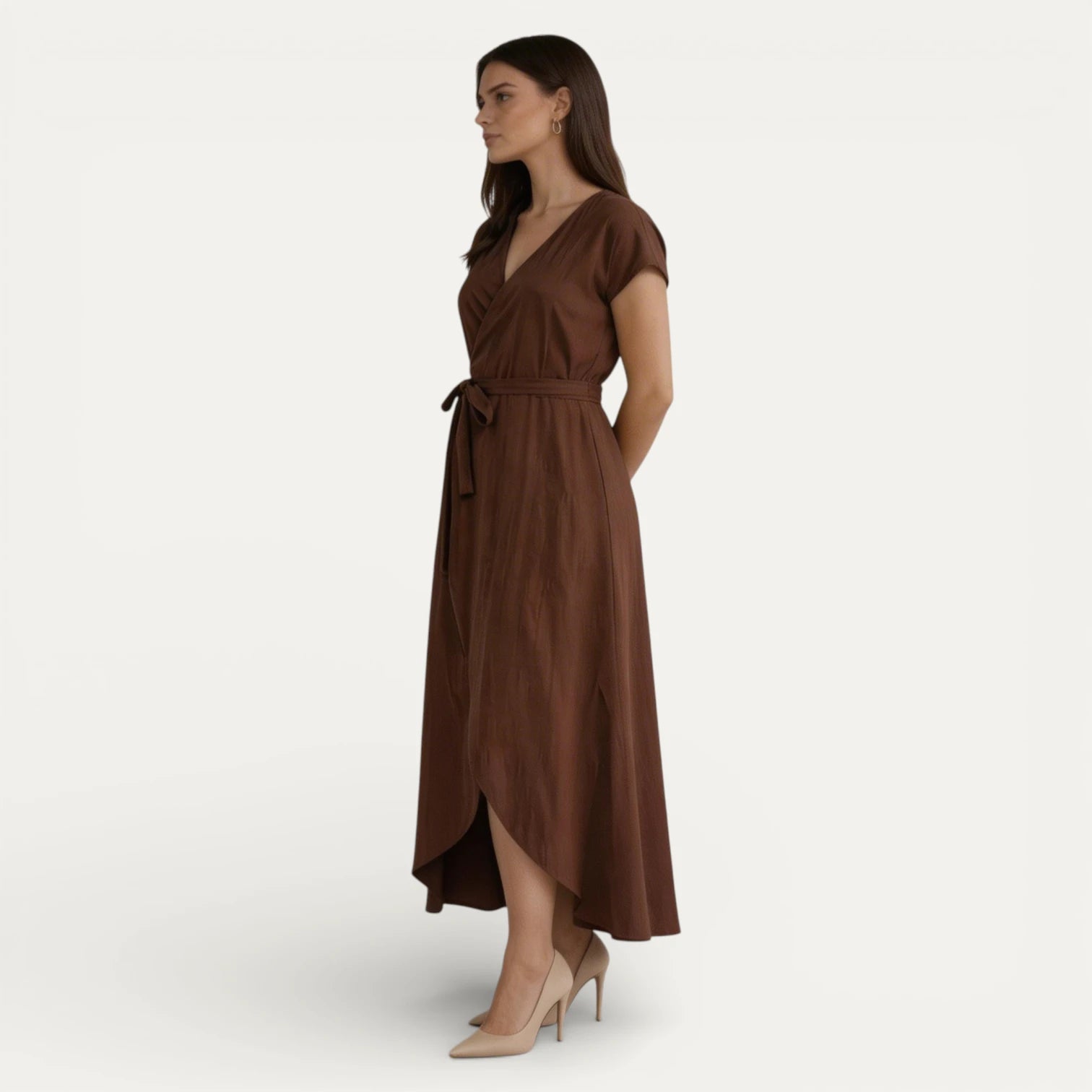 Robe Portefeuille Femme Midi Col V Manches