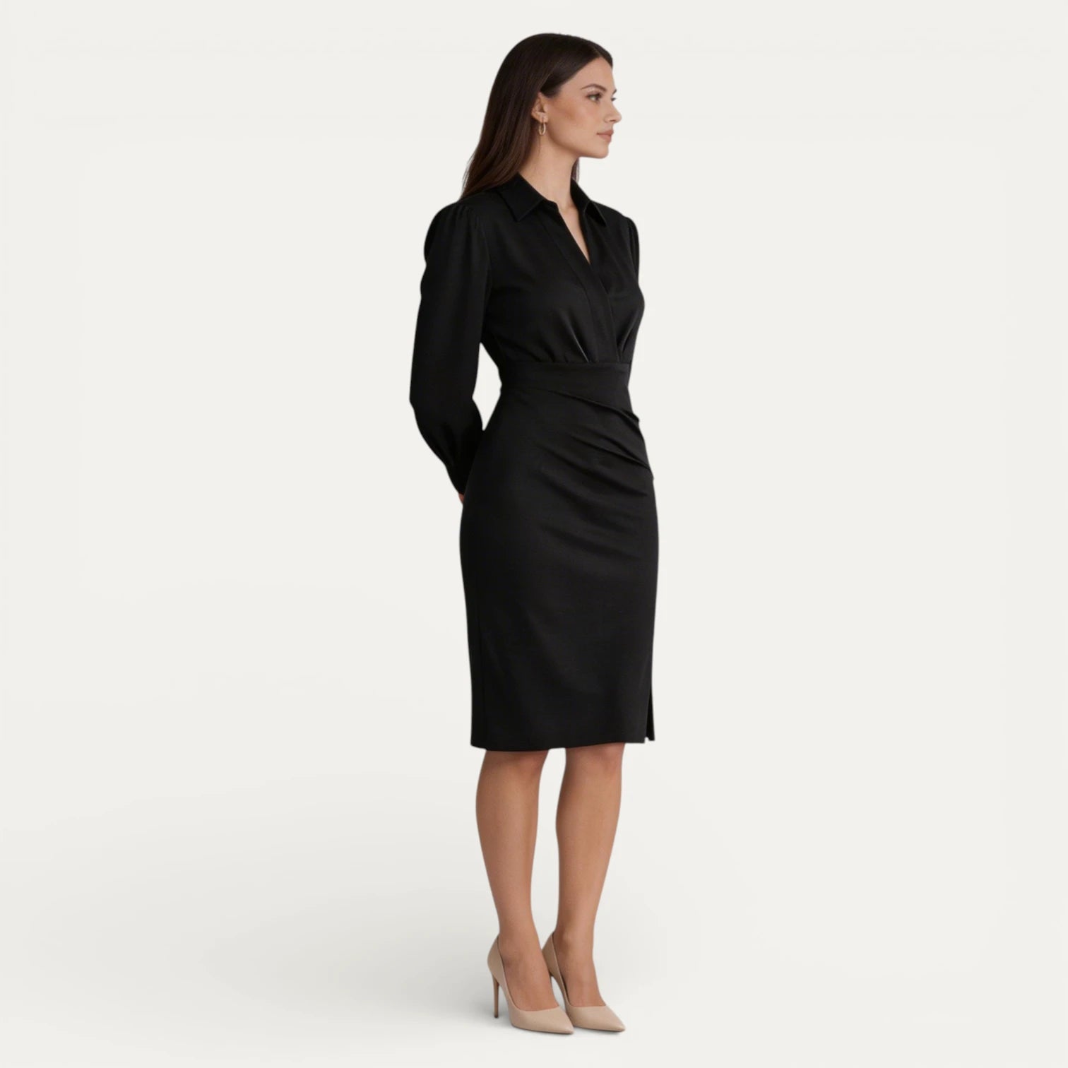 Robe Midi Femme Cache Cœur Col Chemise