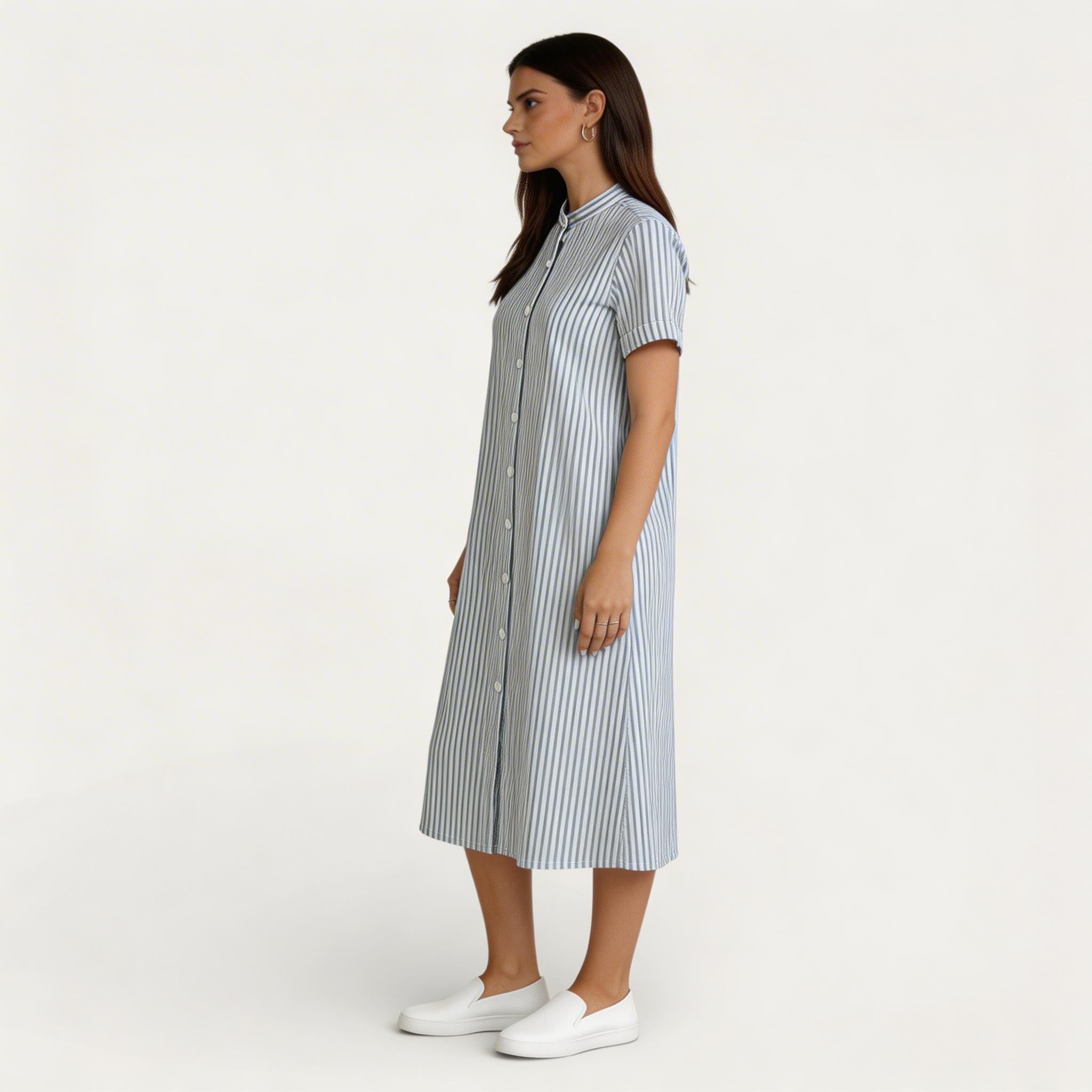 Robe Chemise Femme Rayée Midi Col Officier