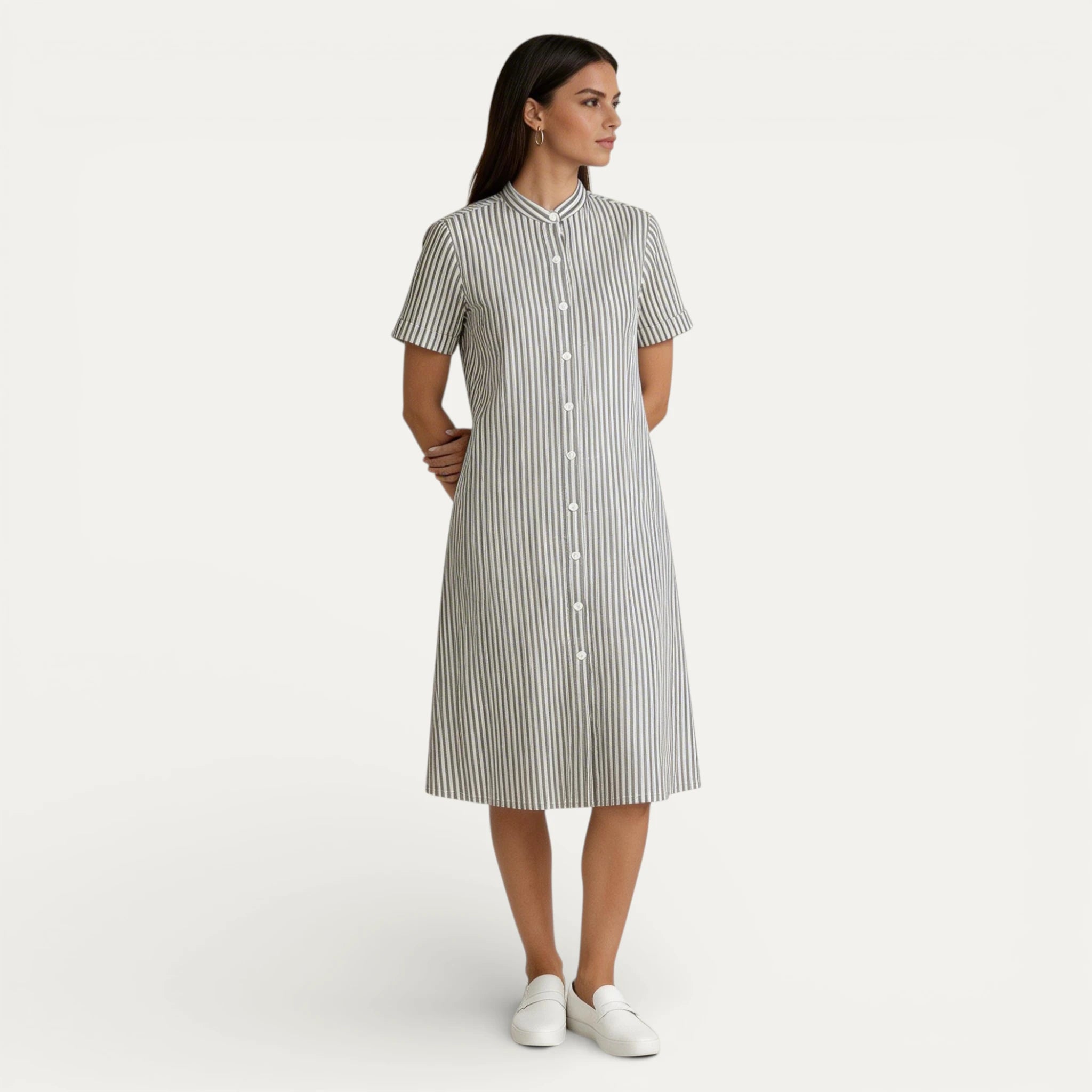 Robe Chemise Femme Rayée Midi Col Officier