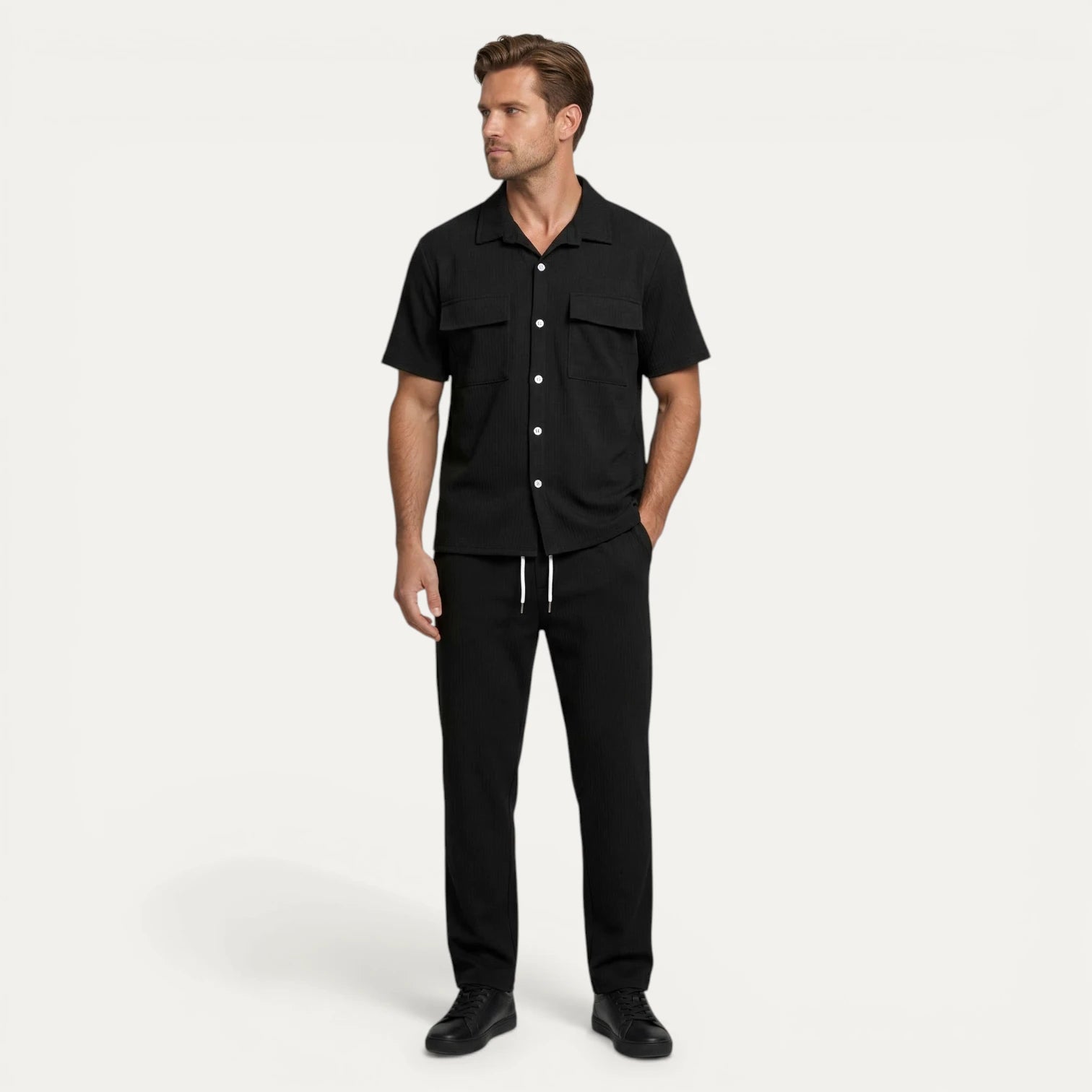 Ensemble Homme Chemise Manches Courtes Boutonnée Pantalon