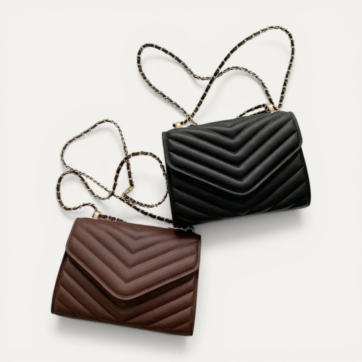 Sac Bandoulière Femme Matelassé Chevrons Chaîne Rabat