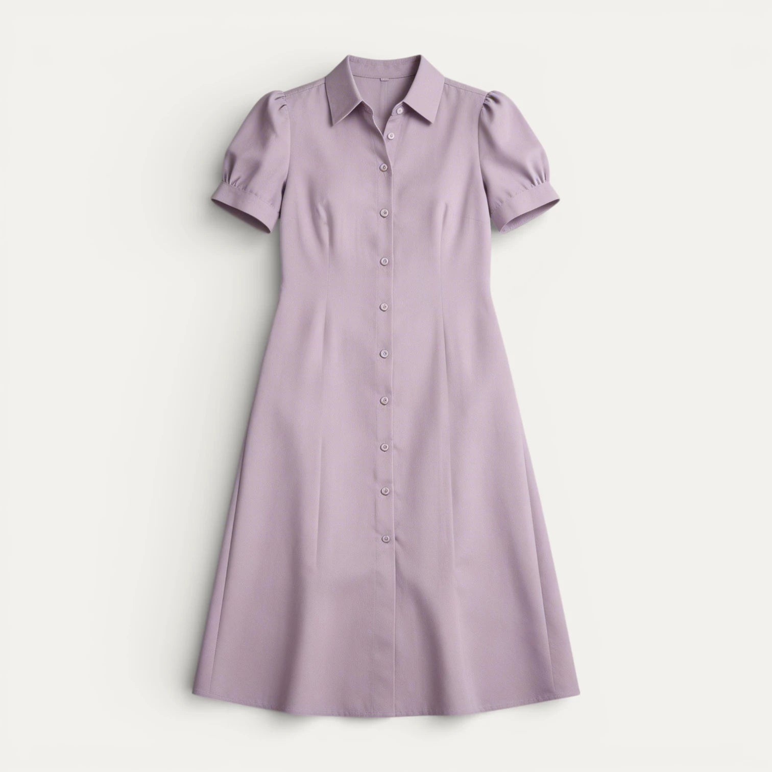 Robe Chemise Femme Boutonnée Manches Bouffantes Courtes