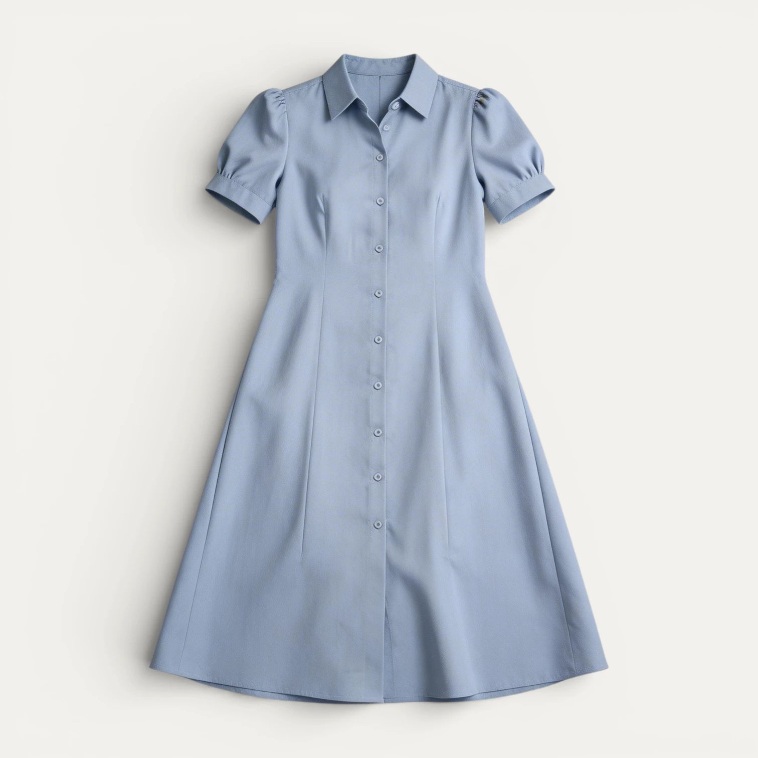 Robe Chemise Femme Boutonnée Manches Bouffantes Courtes