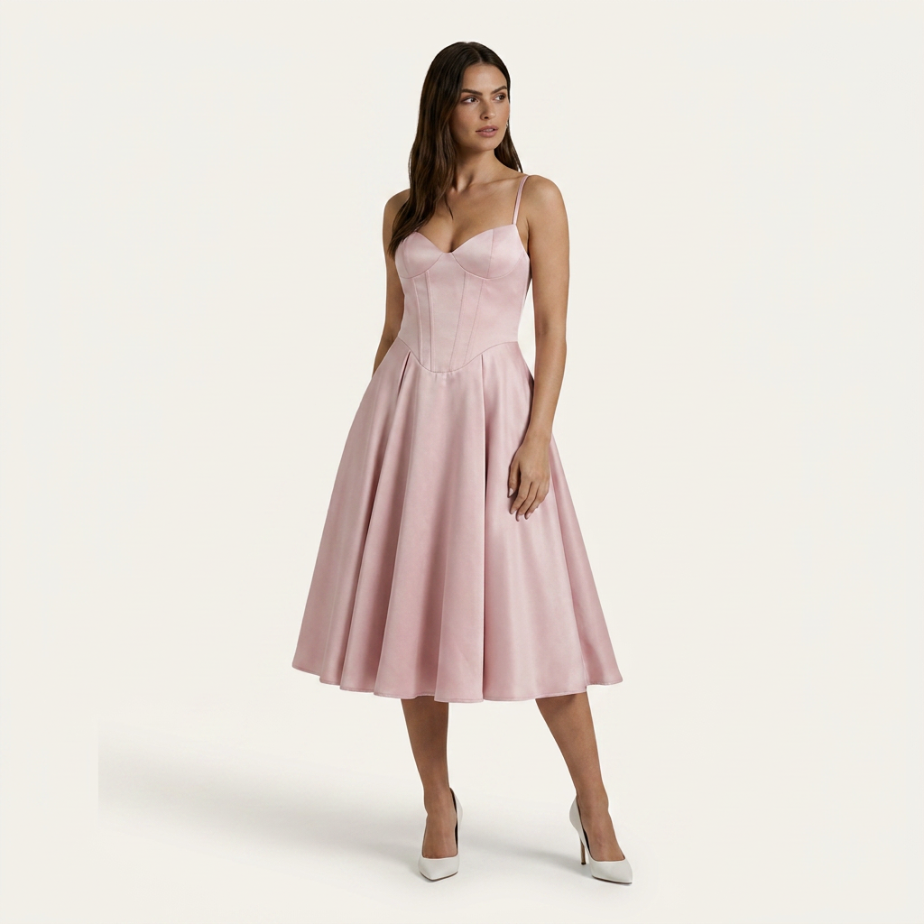 Robe Midi Femme Décolleté Cœur Jupe Évasée