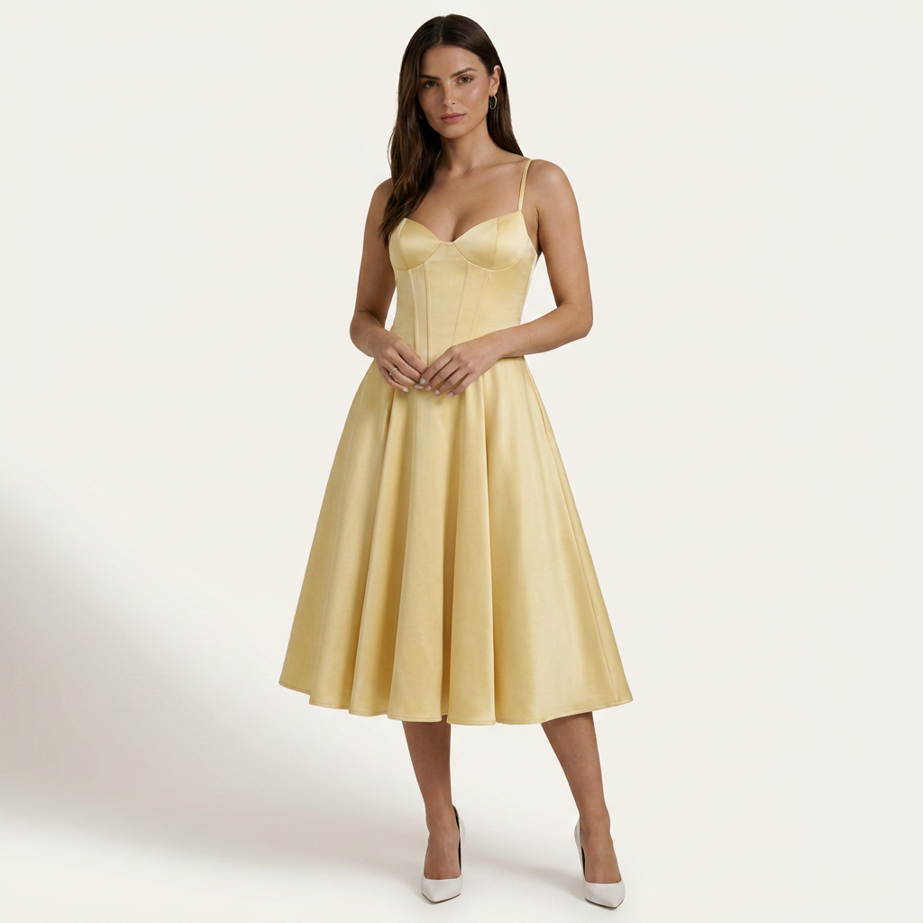Robe Midi Femme Décolleté Cœur Jupe Évasée