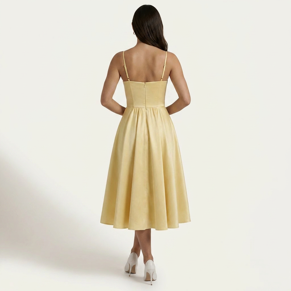 Robe Midi Femme Décolleté Cœur Jupe Évasée