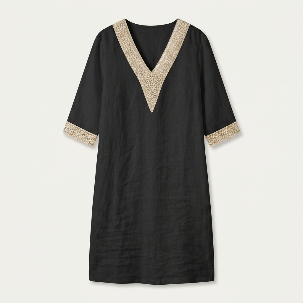Robe Droite Femme Col V Finitions Contrastées