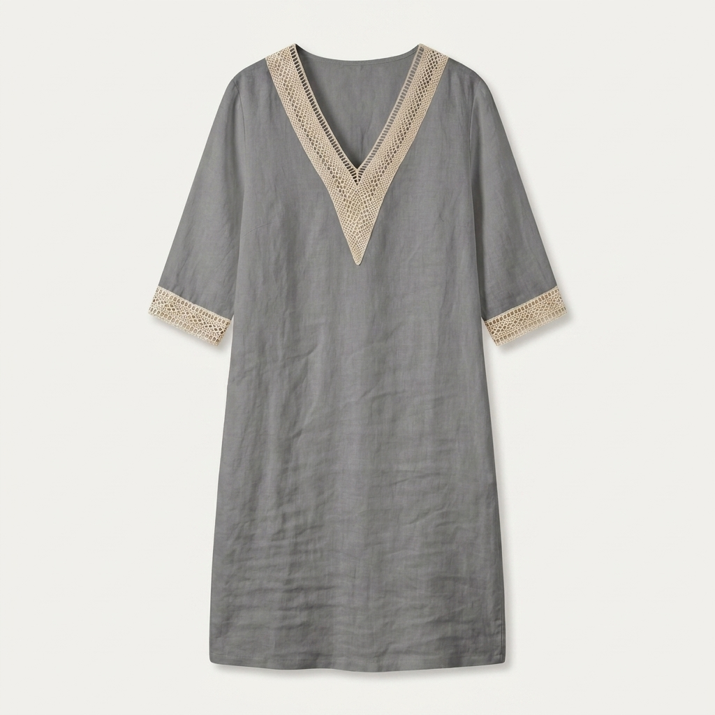 Robe Droite Femme Col V Finitions Contrastées