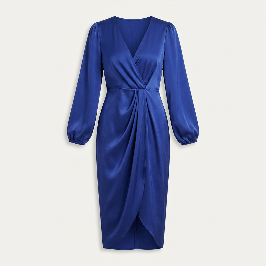 Robe Midi Femme Col V Croisé Drapé