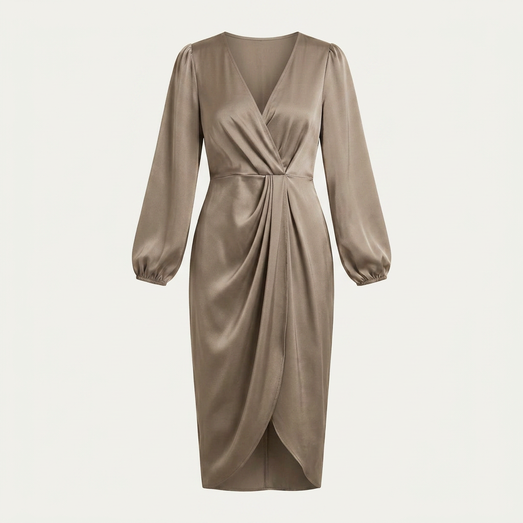 Robe Midi Femme Col V Croisé Drapé