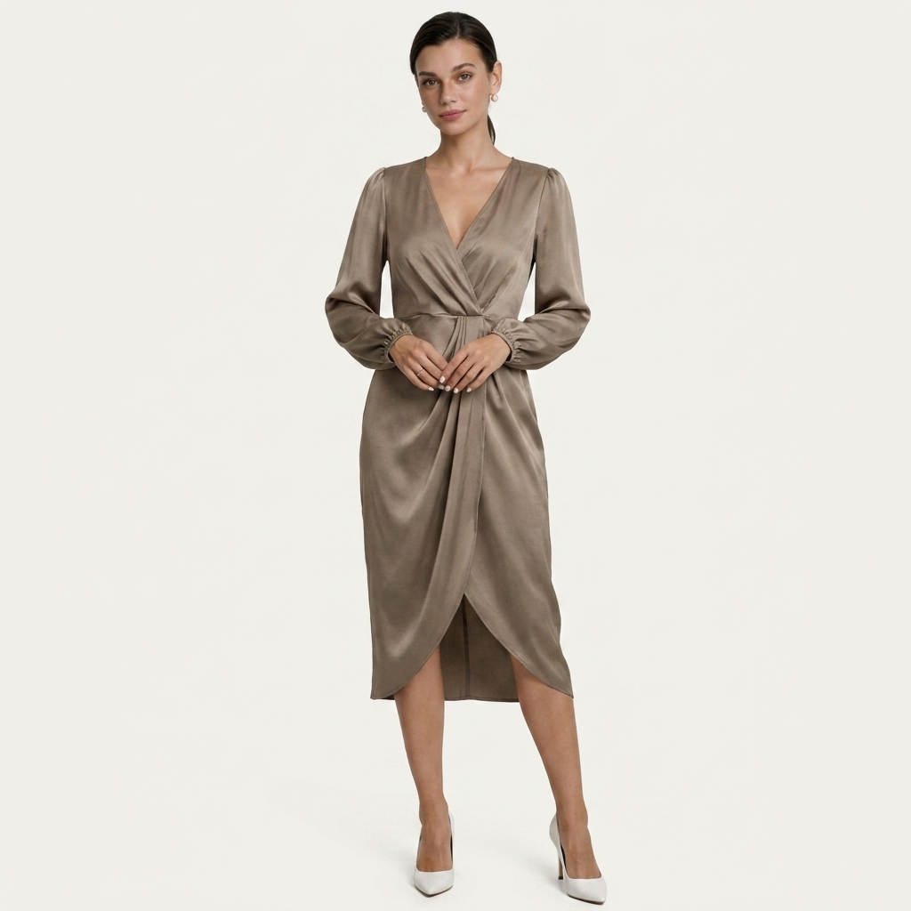 Robe Midi Femme Col V Croisé Drapé