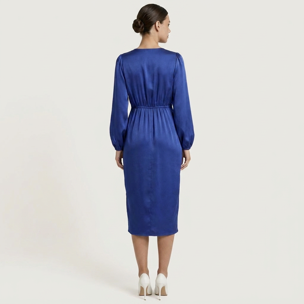 Robe Midi Femme Col V Croisé Drapé