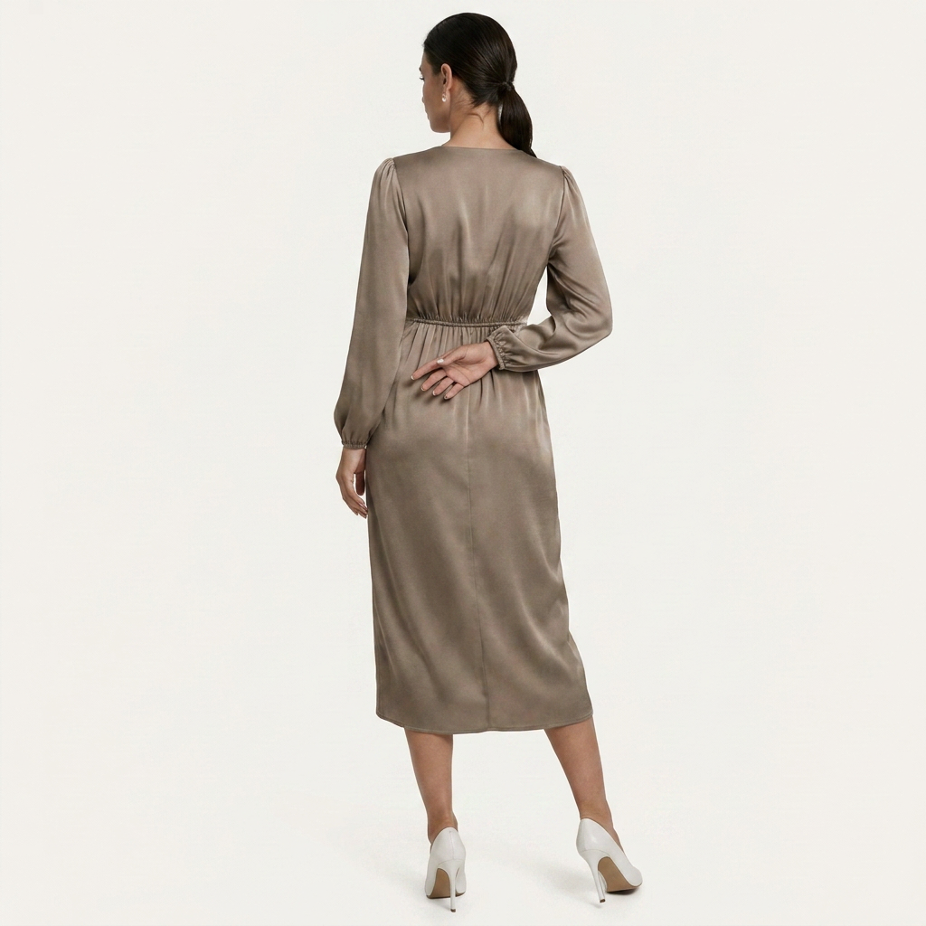 Robe Midi Femme Col V Croisé Drapé