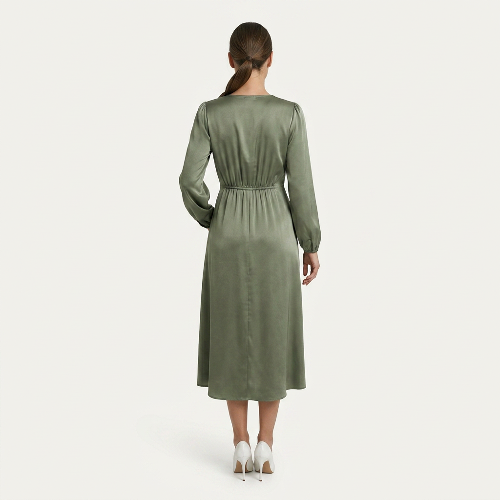 Robe Midi Femme Col V Croisé Drapé