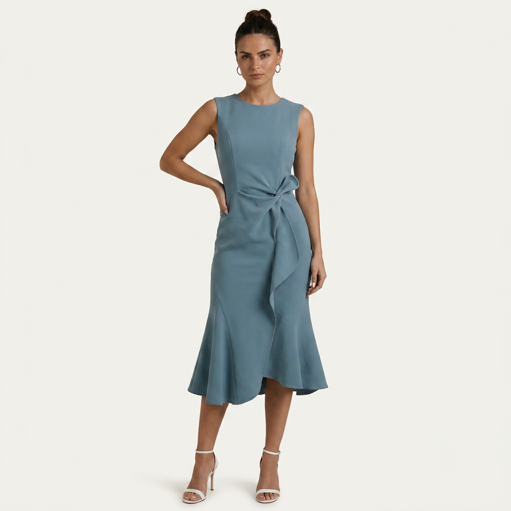 Robe Midi Sans Manches Femme Ceinture Nouée