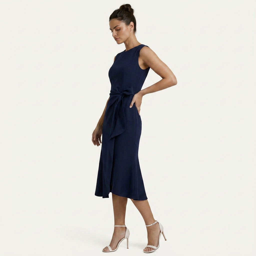 Robe Midi Sans Manches Femme Ceinture Nouée