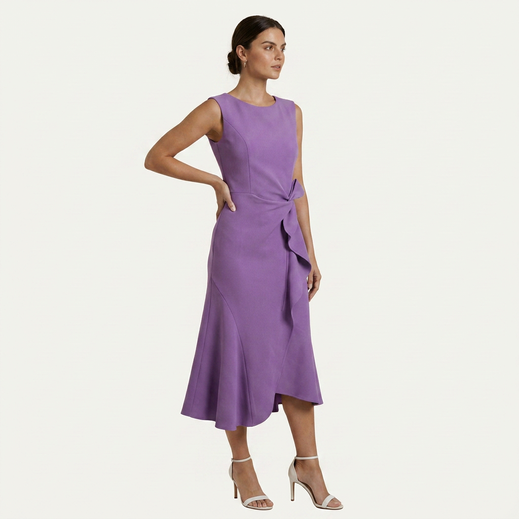 Robe Midi Sans Manches Femme Ceinture Nouée