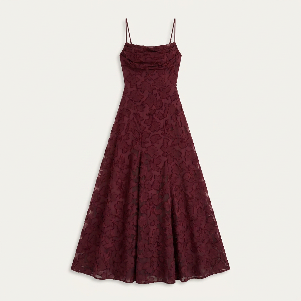 Robe Midi Femme Bretelles Fines Floral Texturé