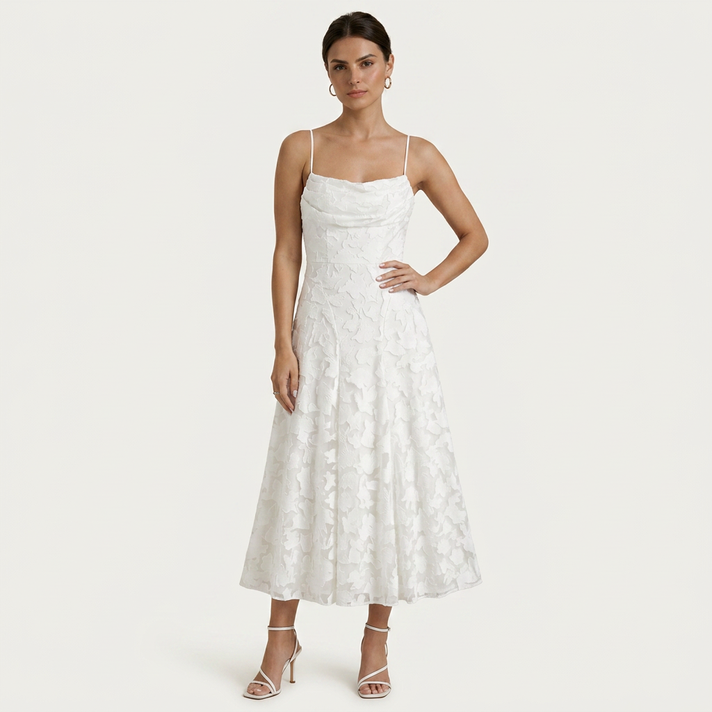 Robe Midi Femme Bretelles Fines Floral Texturé