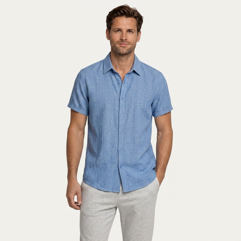 Chemise Homme Manches Courtes Col Classique Texturée