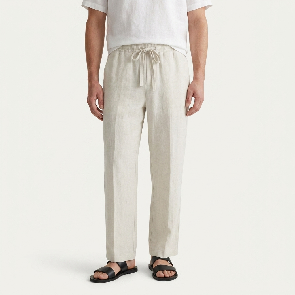 Pantalon Homme Taille Élastique Cordon Coupe Droite