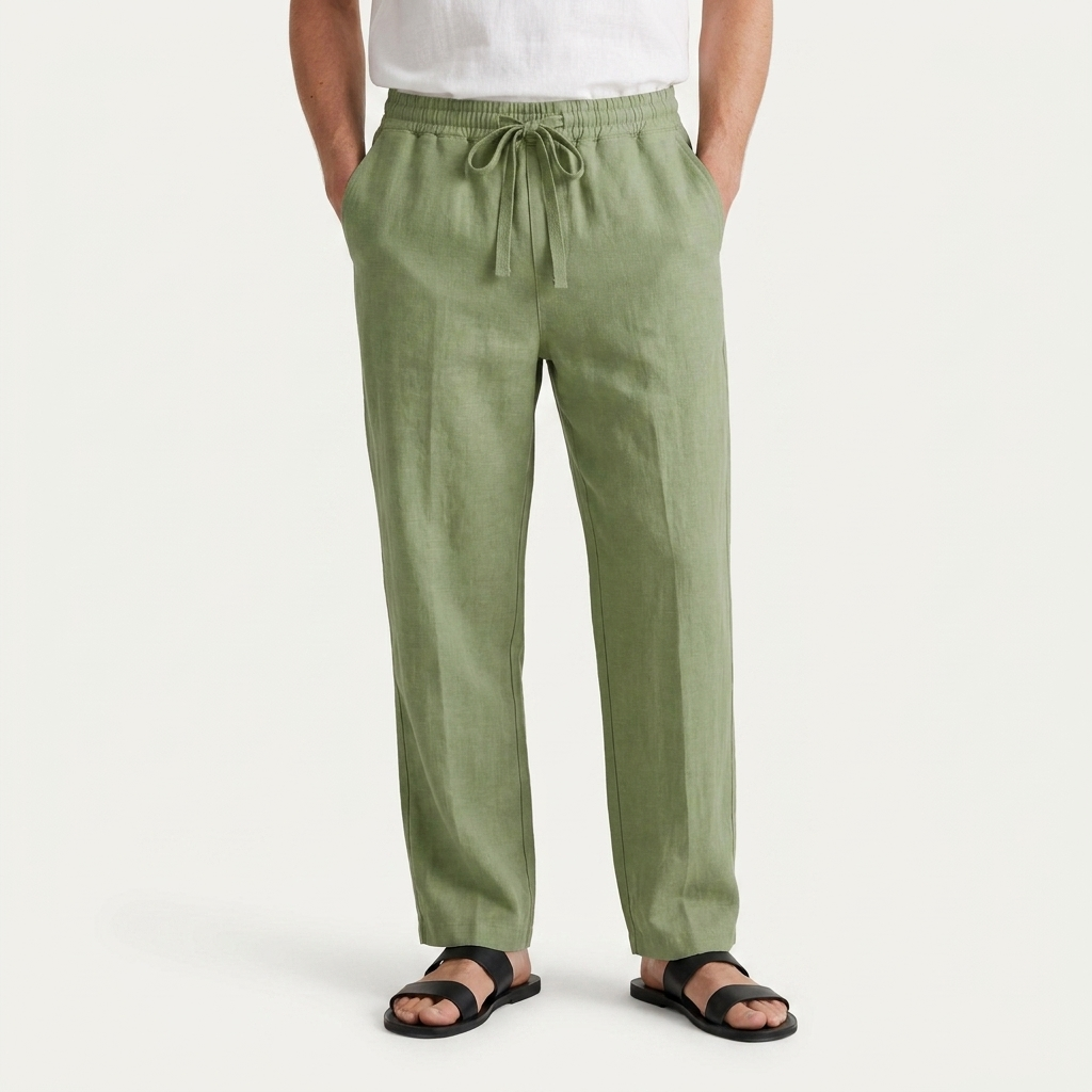 Pantalon Homme Taille Élastique Cordon Coupe Droite