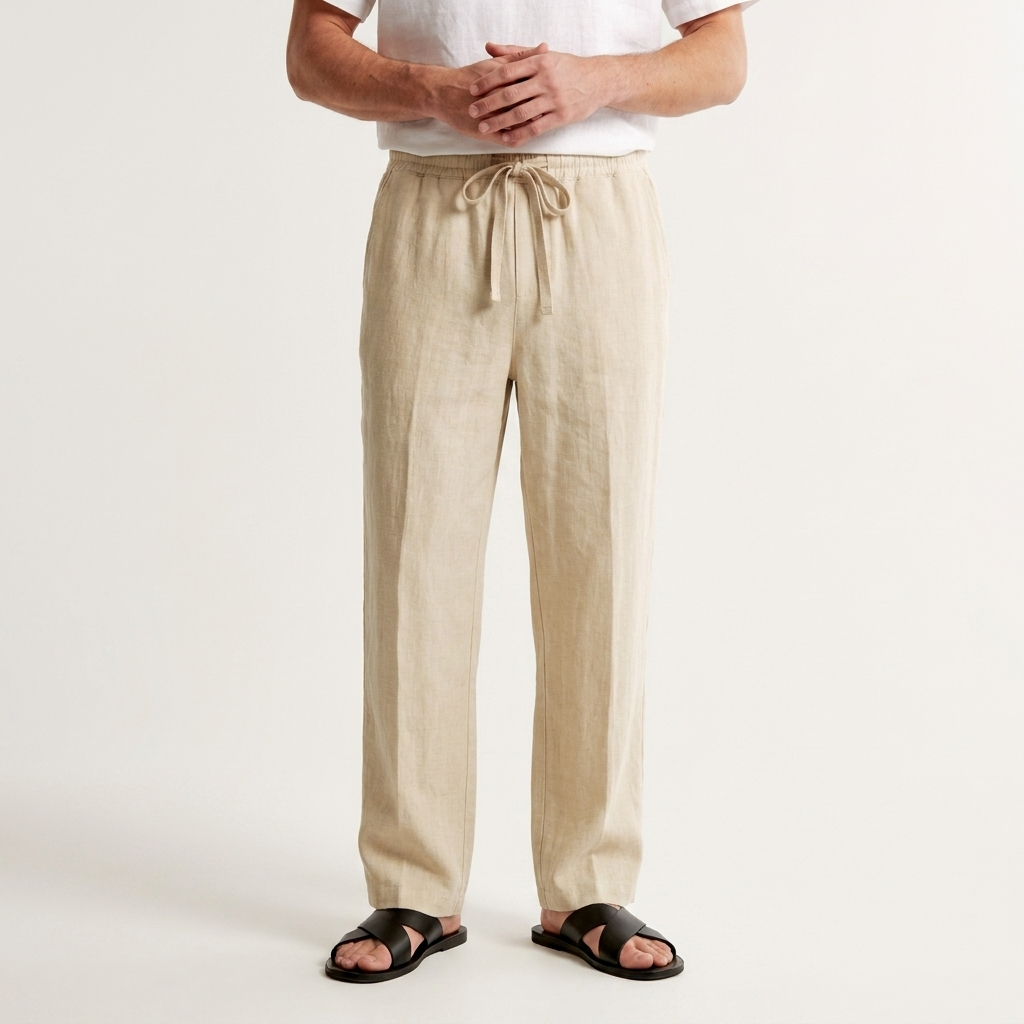 Pantalon Homme Taille Élastique Cordon Coupe Droite