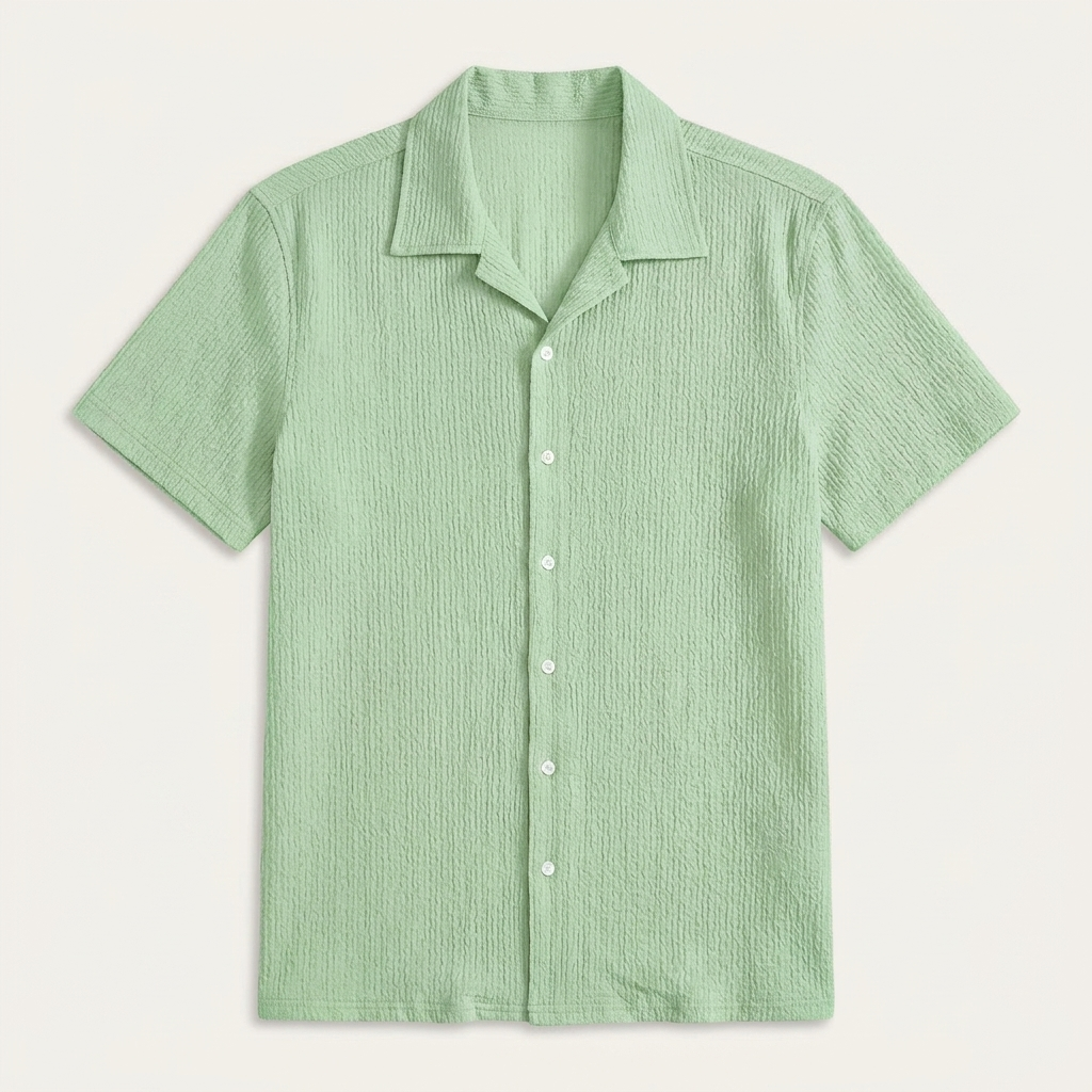 Chemise Homme Col Camp Manches Courtes Texturée
