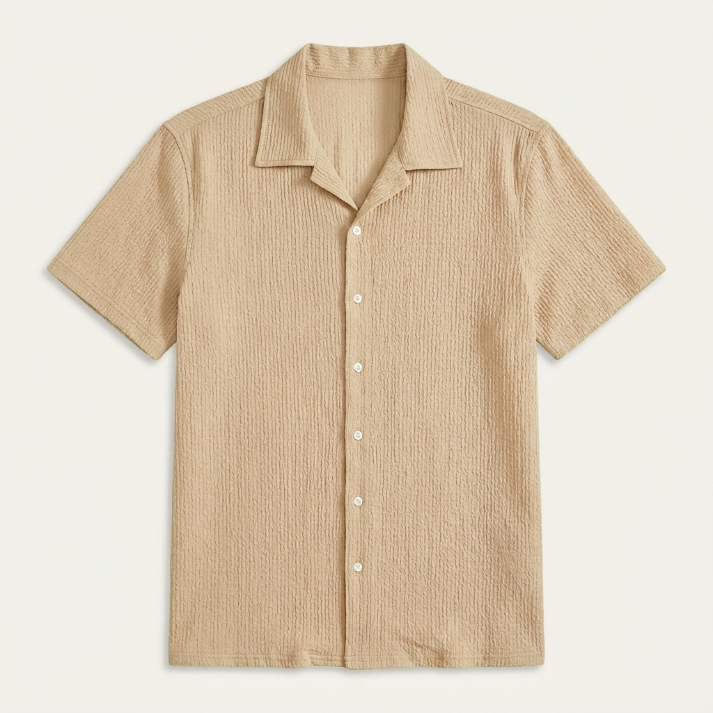 Chemise Homme Col Camp Manches Courtes Texturée