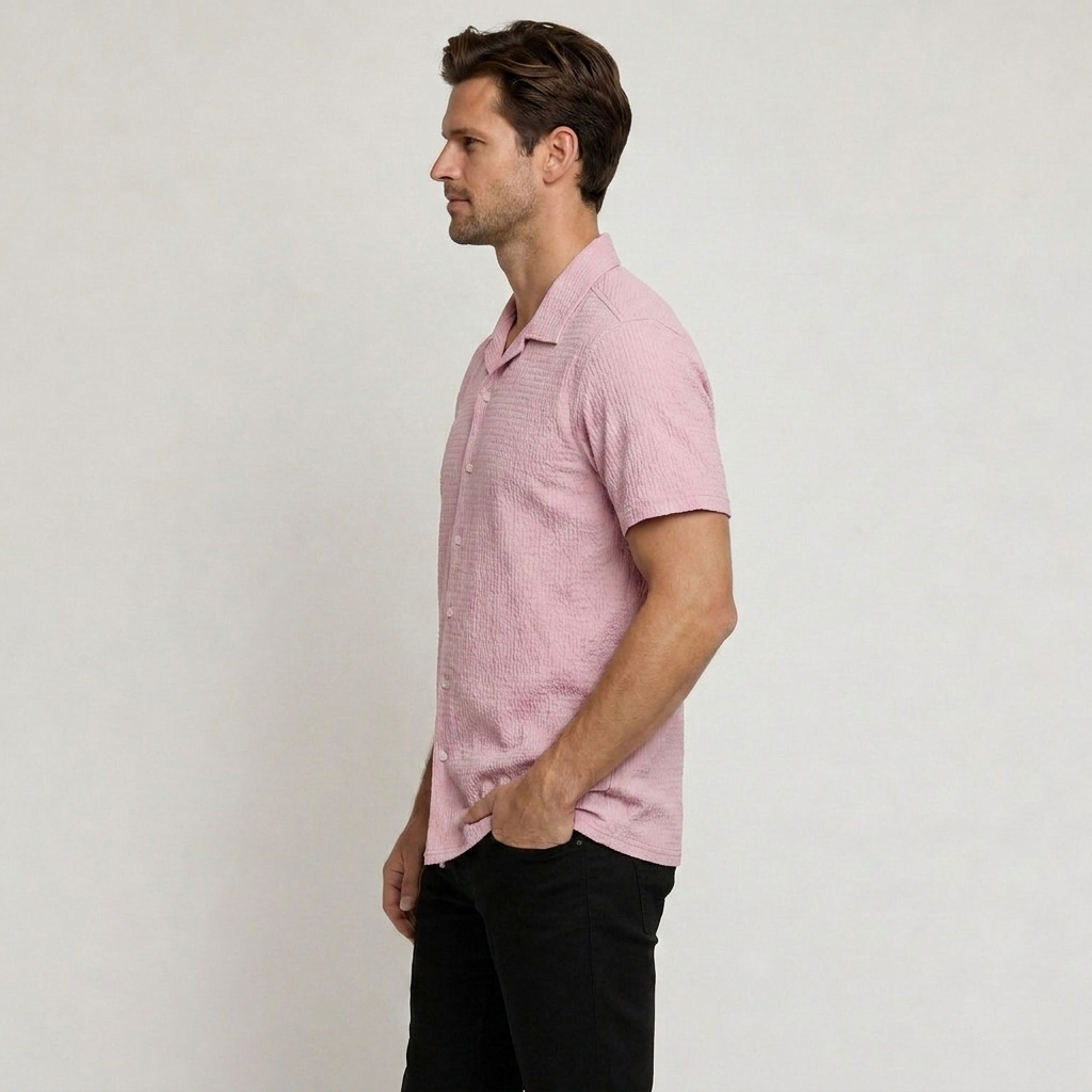 Chemise Homme Col Camp Manches Courtes Texturée