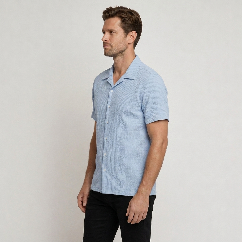 Chemise Homme Col Camp Manches Courtes Texturée