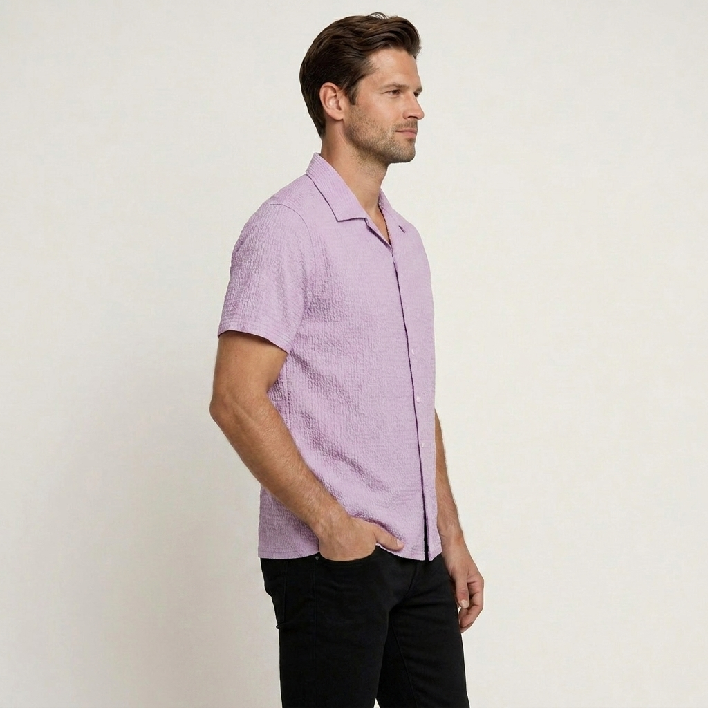 Chemise Homme Col Camp Manches Courtes Texturée