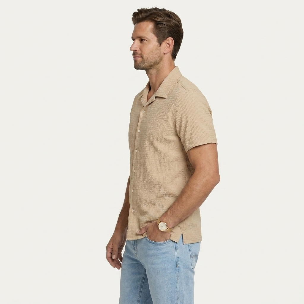 Chemise Homme Col Camp Manches Courtes Texturée
