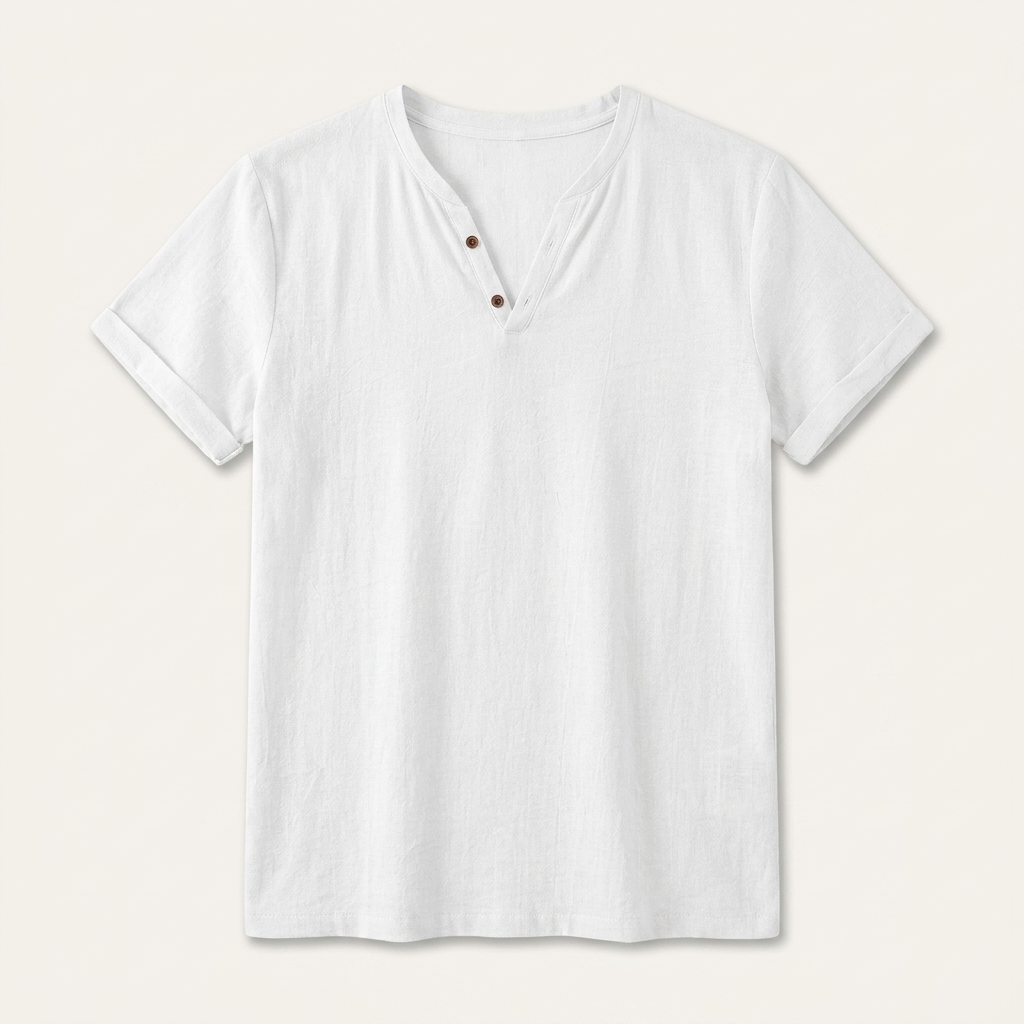 T-Shirt Henley Homme Col Boutonné Manches Courtes