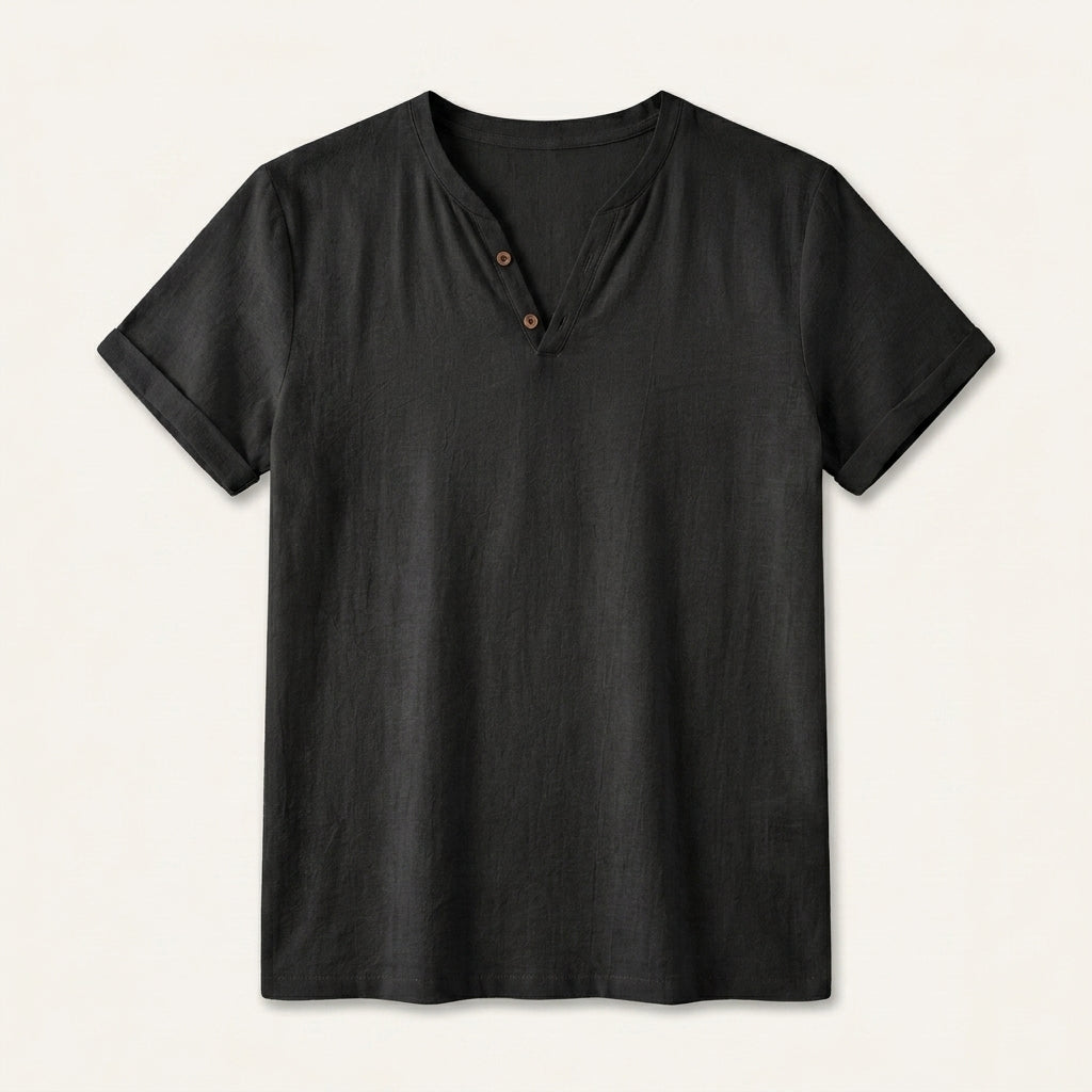 T-Shirt Henley Homme Col Boutonné Manches Courtes