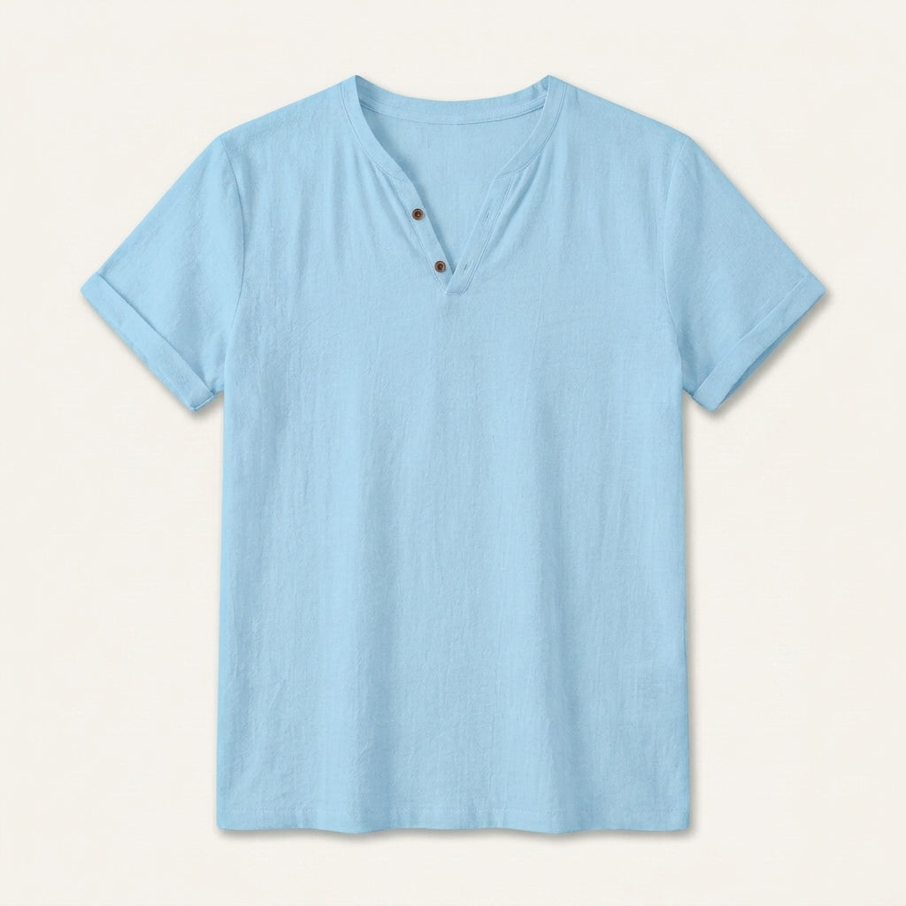 T-Shirt Henley Homme Col Boutonné Manches Courtes