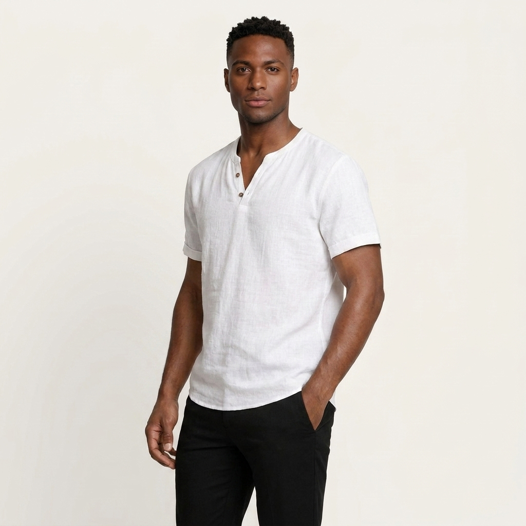 T-Shirt Henley Homme Col Boutonné Manches Courtes