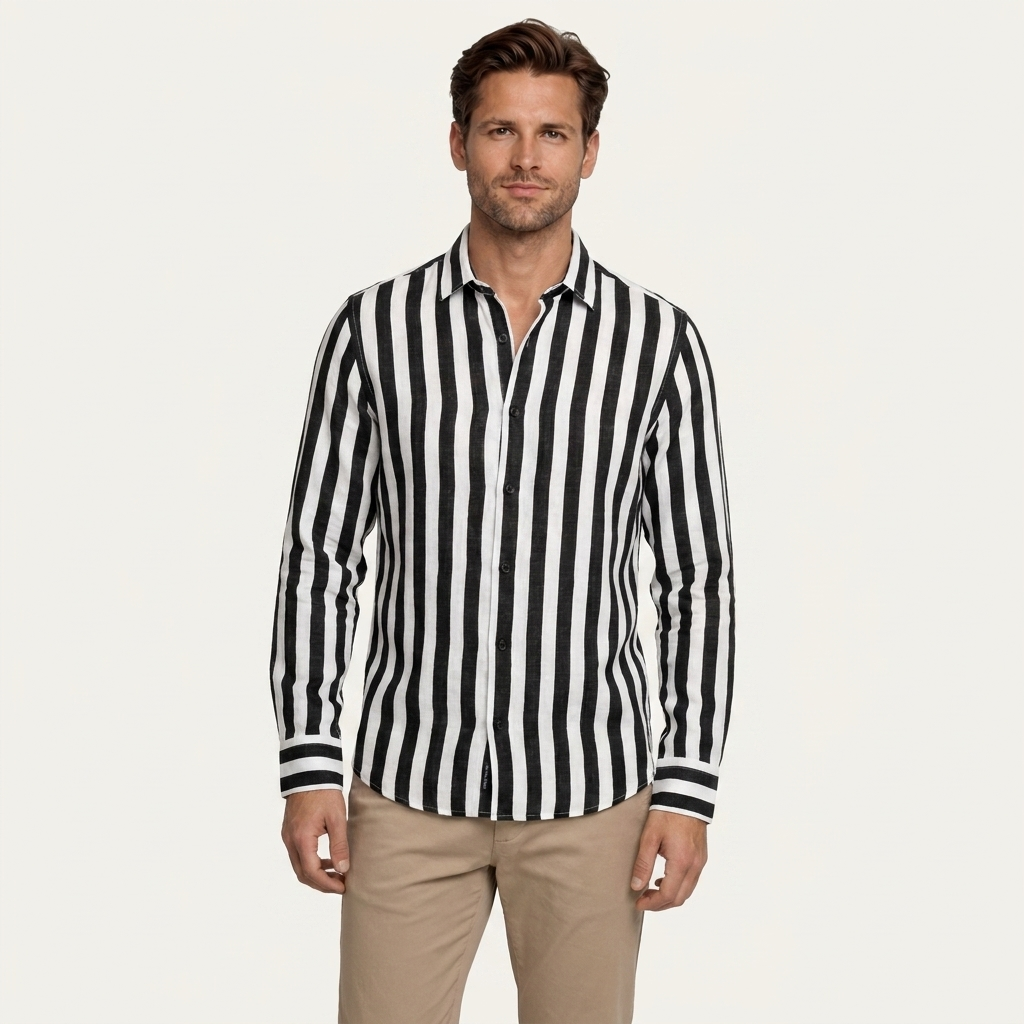 Chemise Homme Rayures Verticales Manches Longues Classique