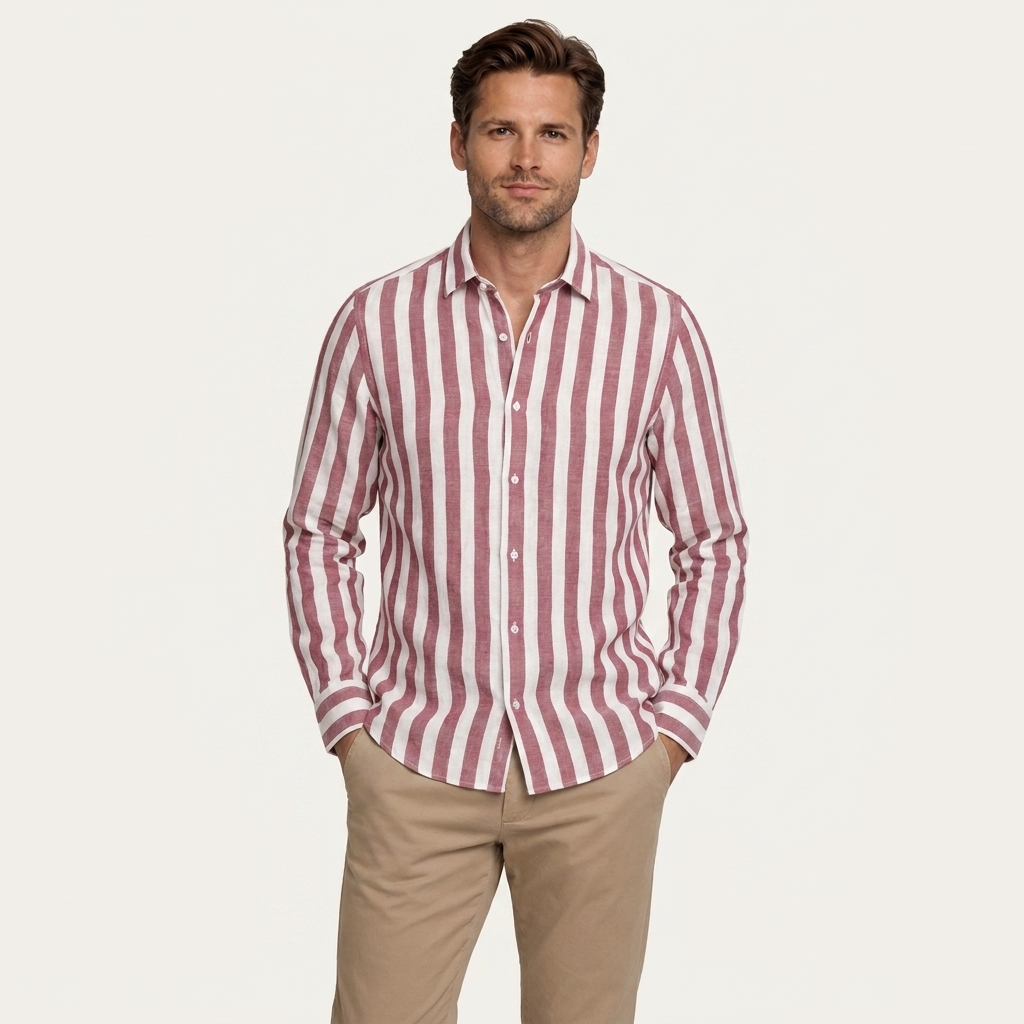 Chemise Homme Rayures Verticales Manches Longues Classique