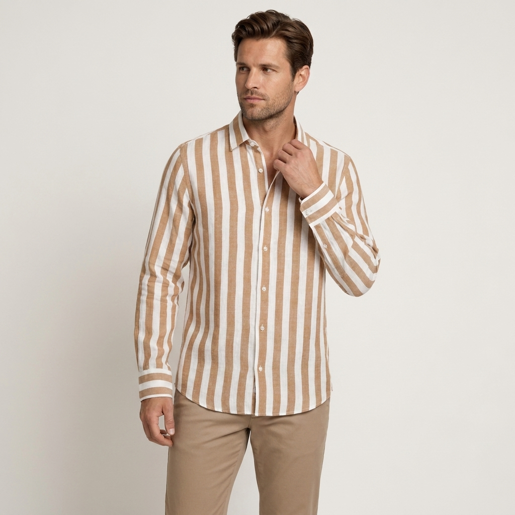 Chemise Homme Rayures Verticales Manches Longues Classique
