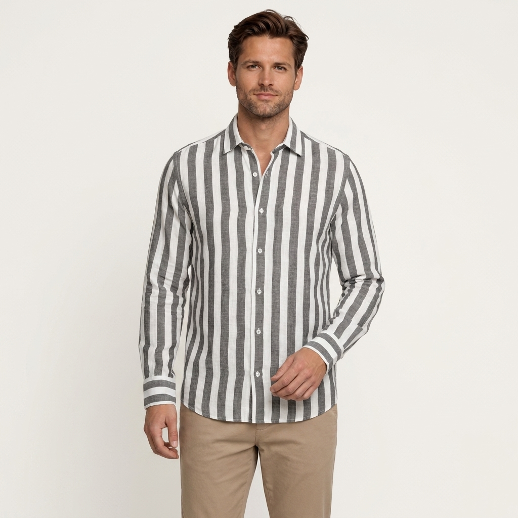 Chemise Homme Rayures Verticales Manches Longues Classique