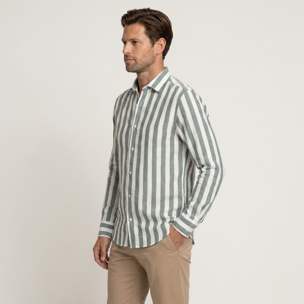 Chemise Homme Rayures Verticales Manches Longues Classique