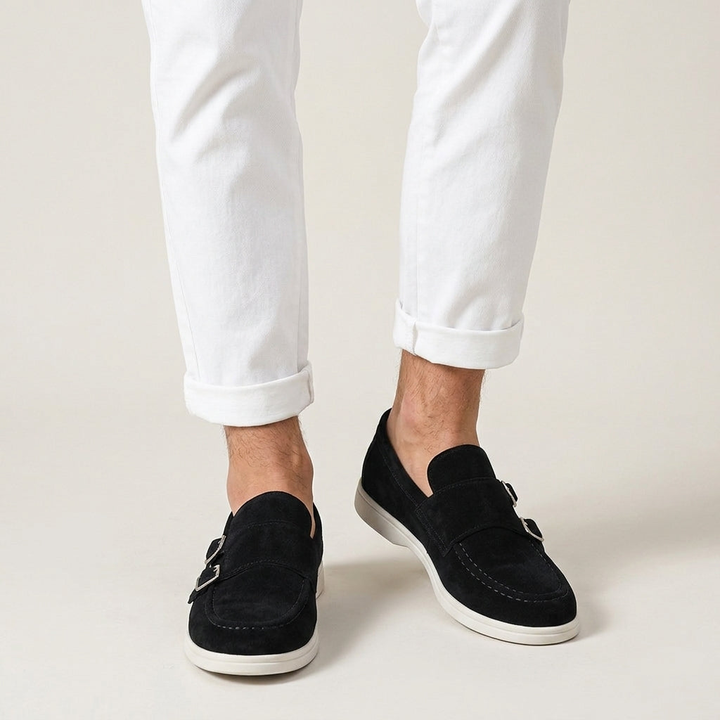 Mocassins Homme Double Boucle Texture Élégante Profil Bas