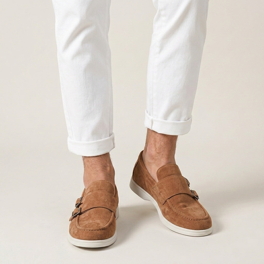 Mocassins Homme Double Boucle Texture Élégante Profil Bas