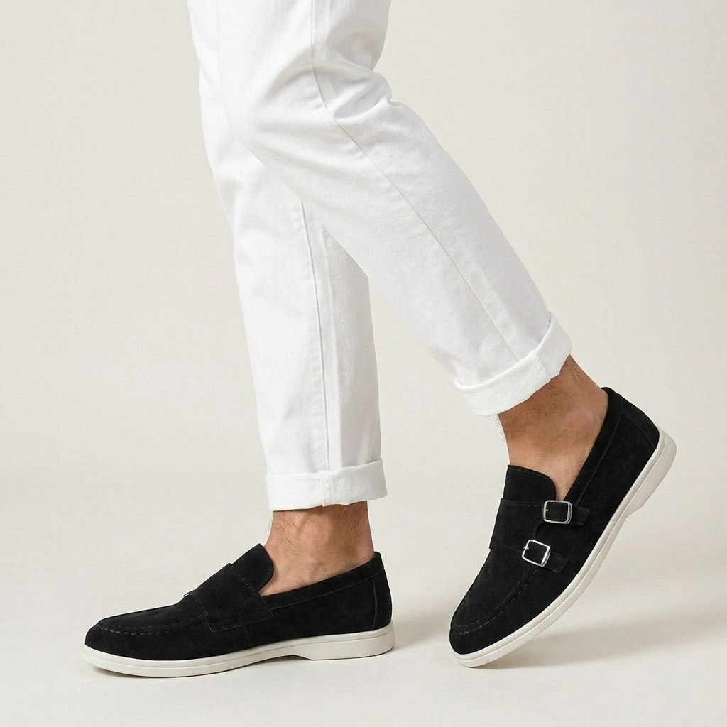 Mocassins Homme Double Boucle Texture Élégante Profil Bas