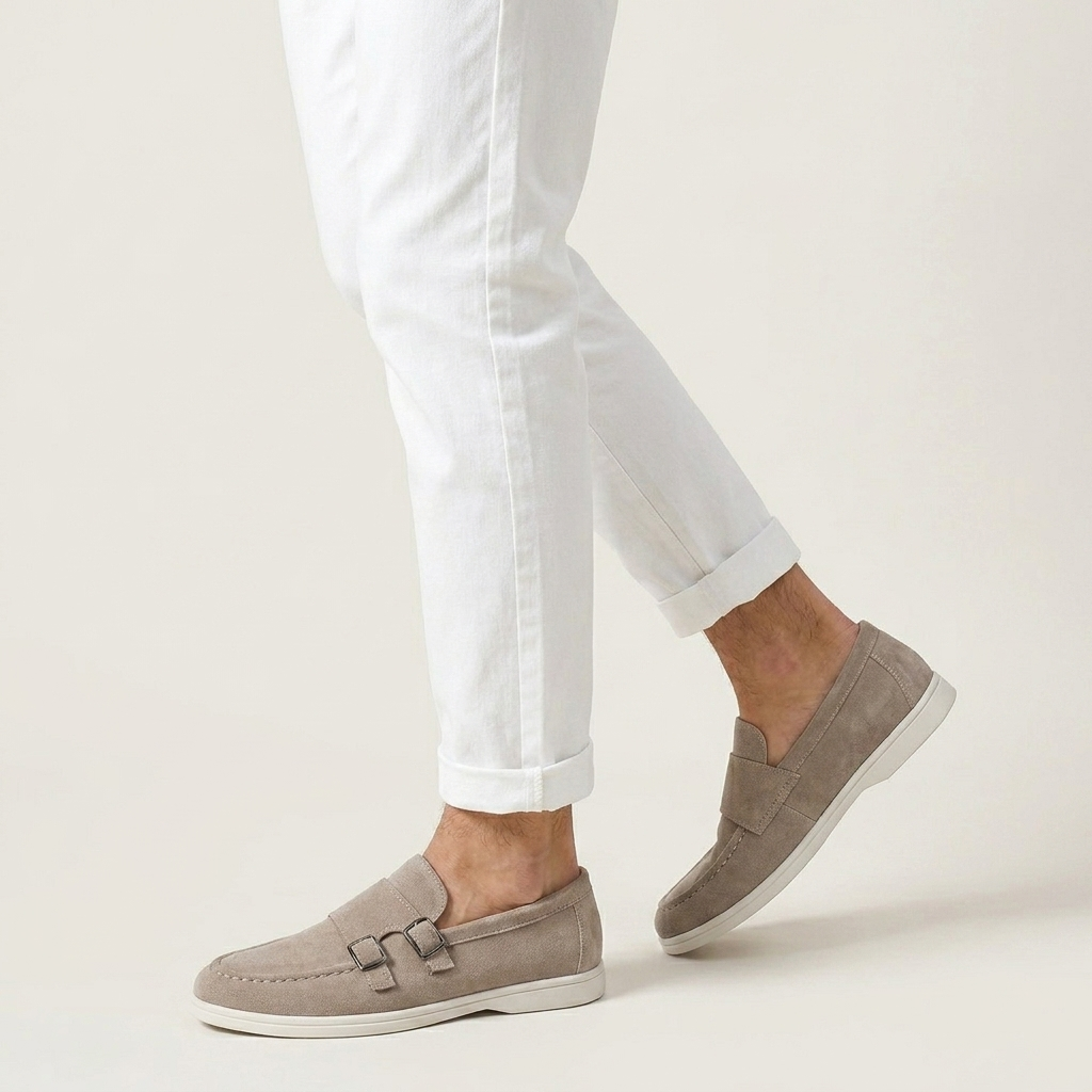 Mocassins Homme Double Boucle Texture Élégante Profil Bas