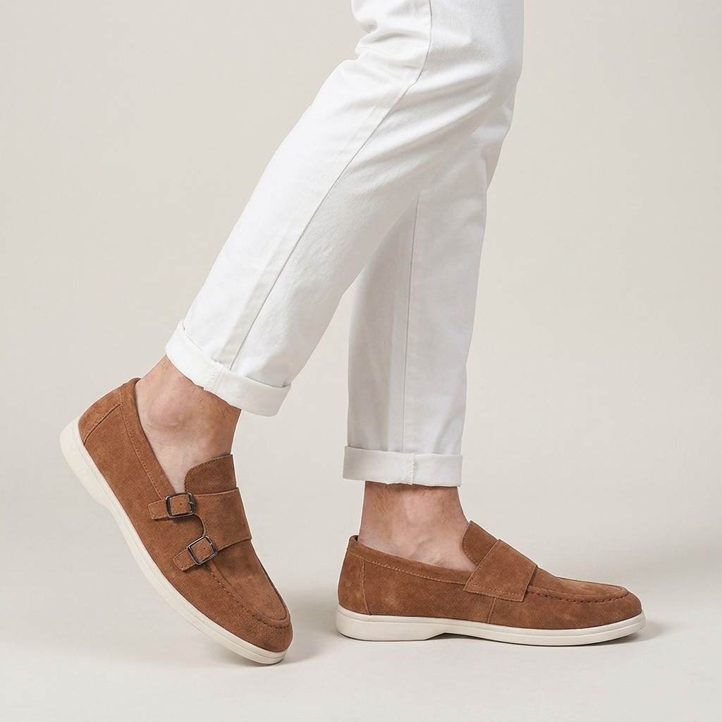 Mocassins Homme Double Boucle Texture Élégante Profil Bas